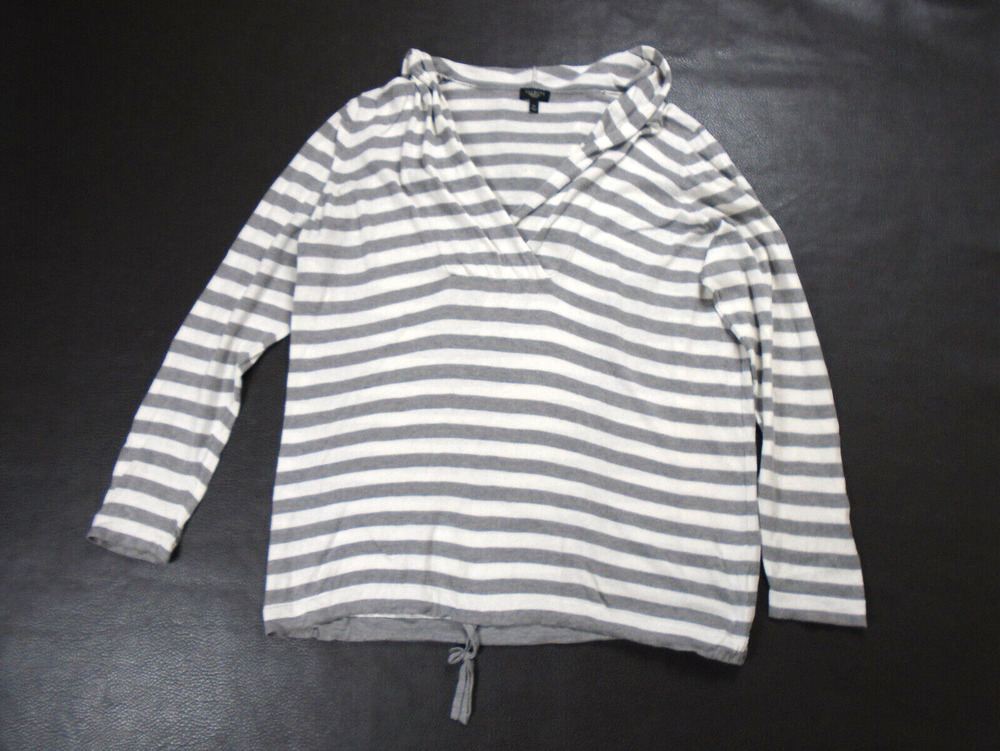 Talbots 2X Striped Modal Cotton Blend Pullover Hoodie Long Sleeve V Neck